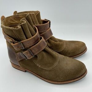 Matisse Hunter suede leather green‎ booties double side buckle 6.5